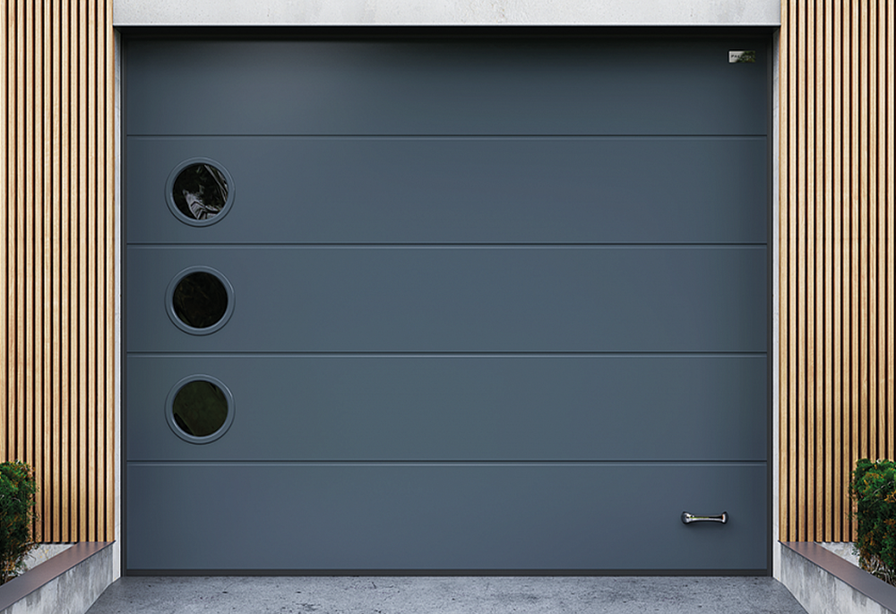 Porte de garage sectionnelle motorisée Somfy Wisniowski – menuiseries extérieures MARGO Mons